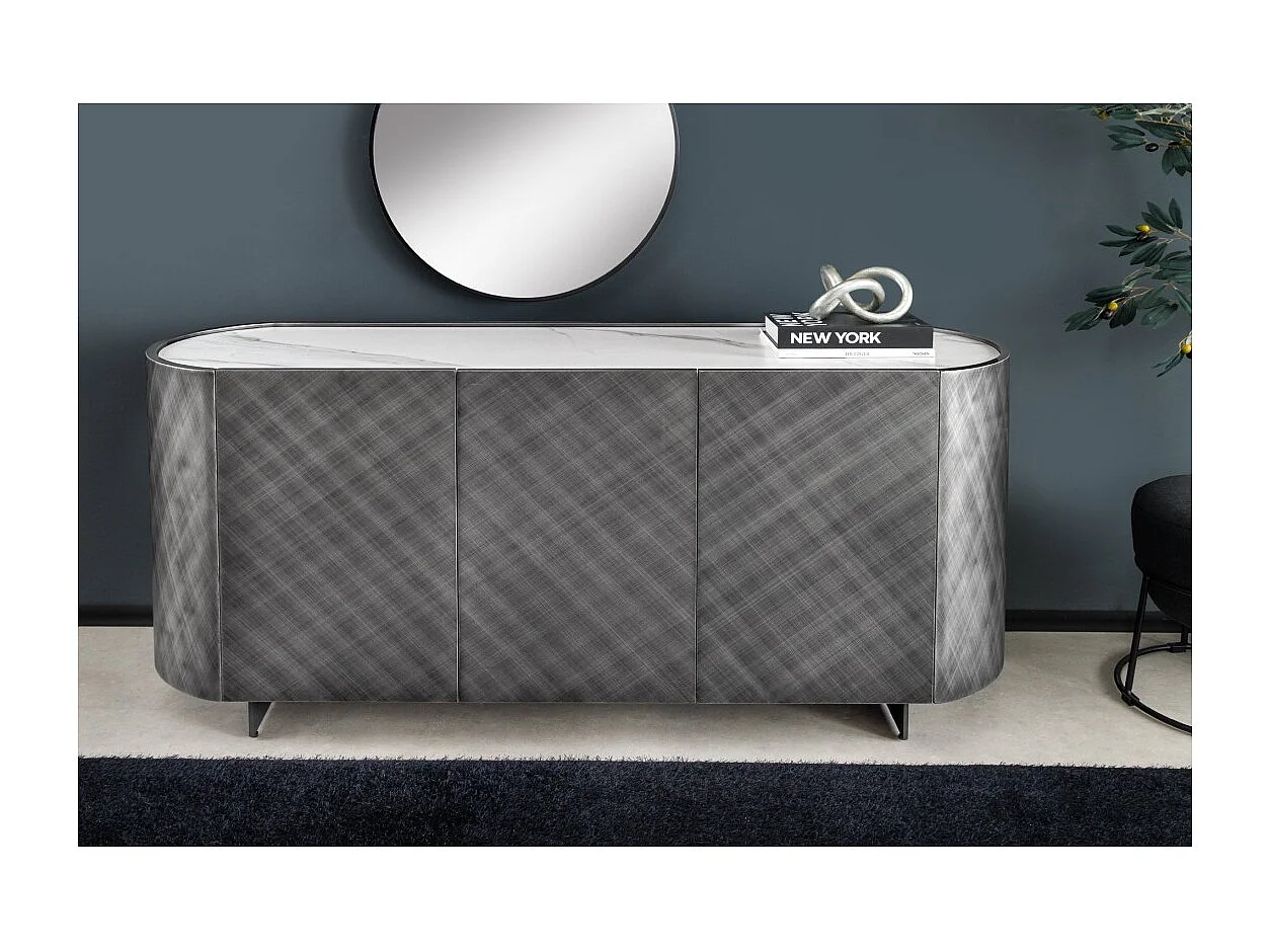 Buffet 150 cm 3 Türen 1 Schublade grau und weißer Marmor – Kollektion MILANO