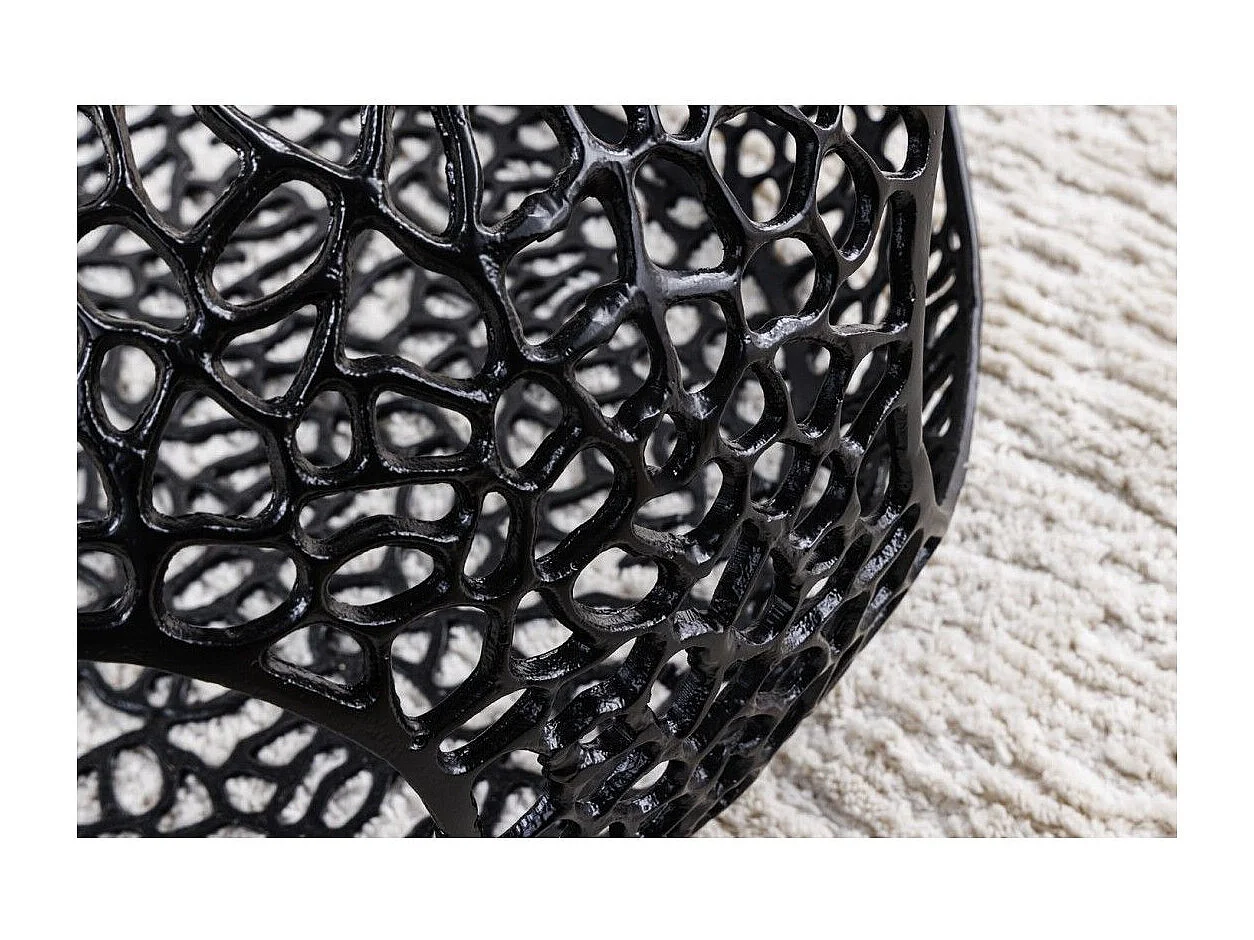 Table basse METRIX ronde 74 cm noire avec plateau en verre trempé – Table basse design avec niches ouvertes