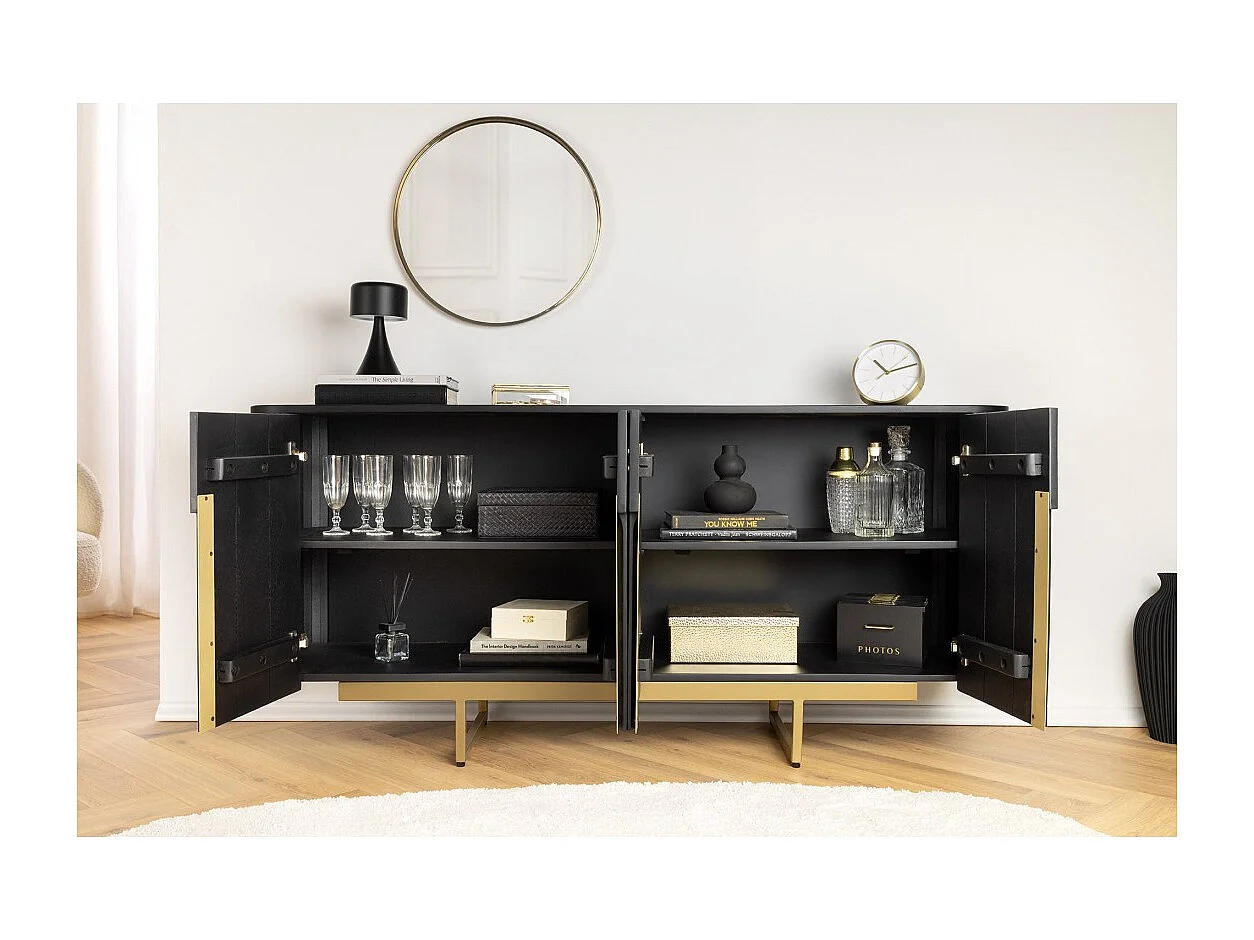 Buffet 160 cm 4 deuren zwart en goud - Collectie ORION