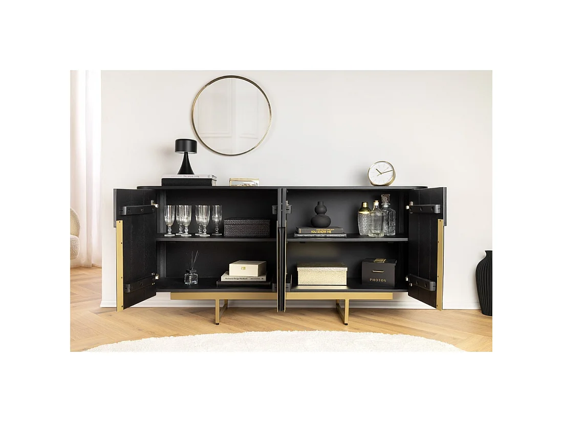Buffet 160 cm 4 deuren zwart en goud - Collectie ORION