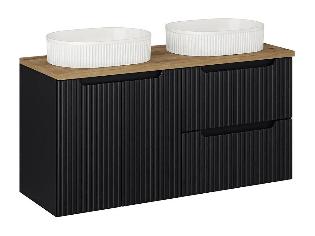 Ensemble VANO 120cm : meubles sous vasque à tiroirs et placards + plan pour vasque + deux vasques à poser rainurées