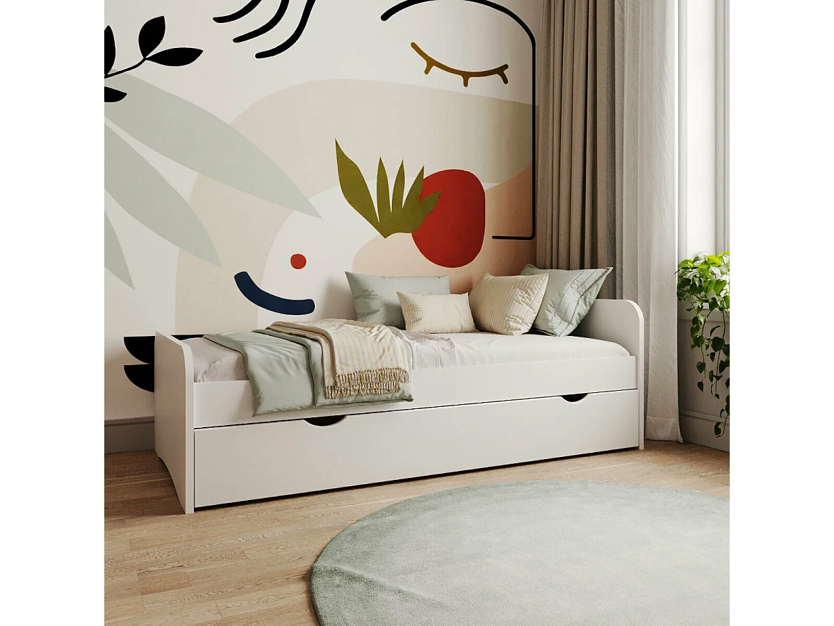 Lit gigogne 90x200 cm bois massif blanc TALIA