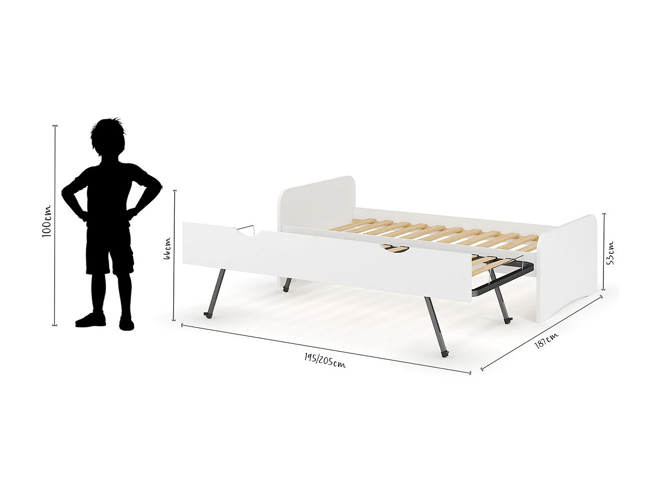 Lit gigogne 90x200 cm bois massif blanc TALIA