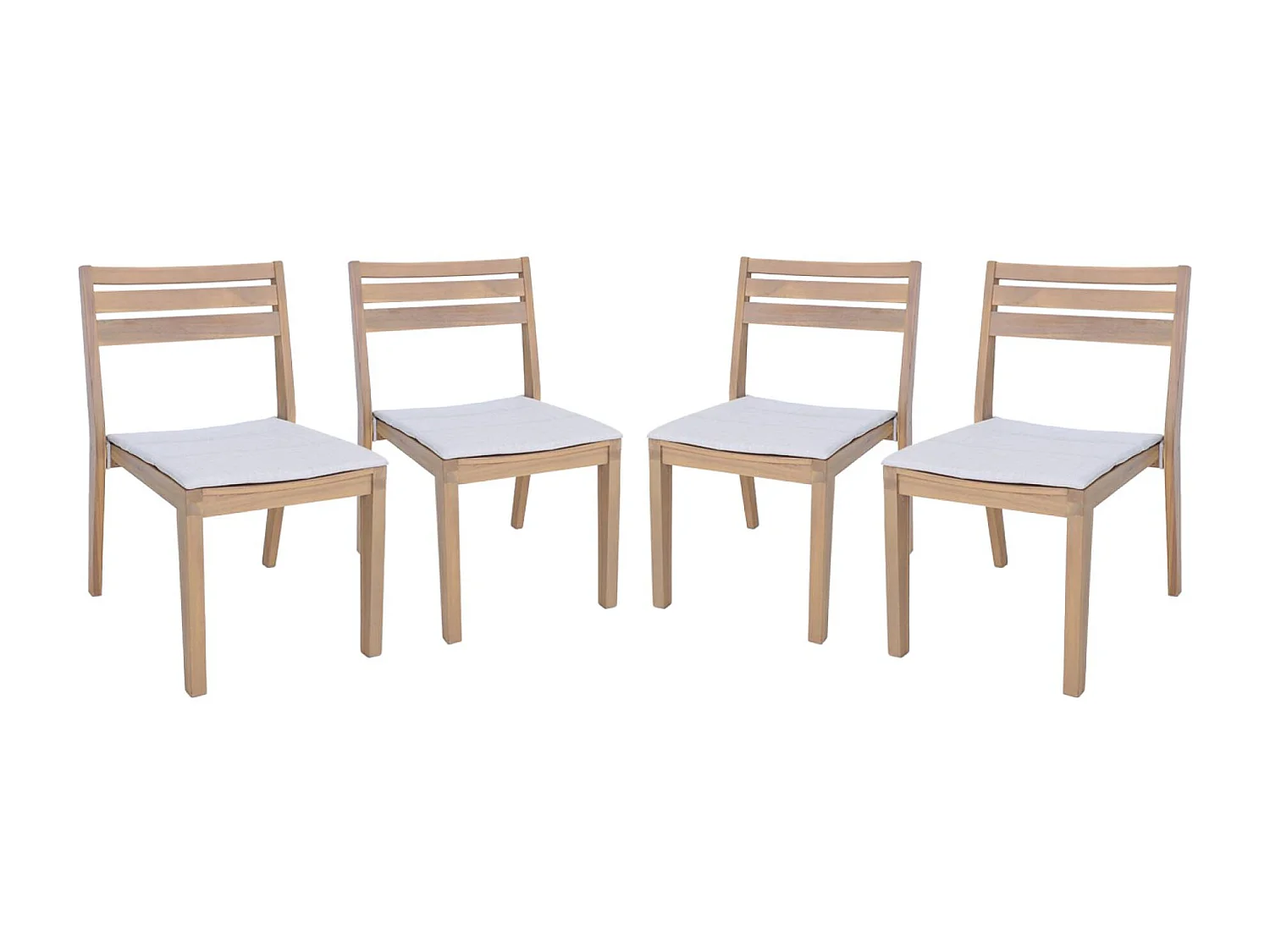 Set 4 sedie da giardino in legno di acacia con cuscino, beige