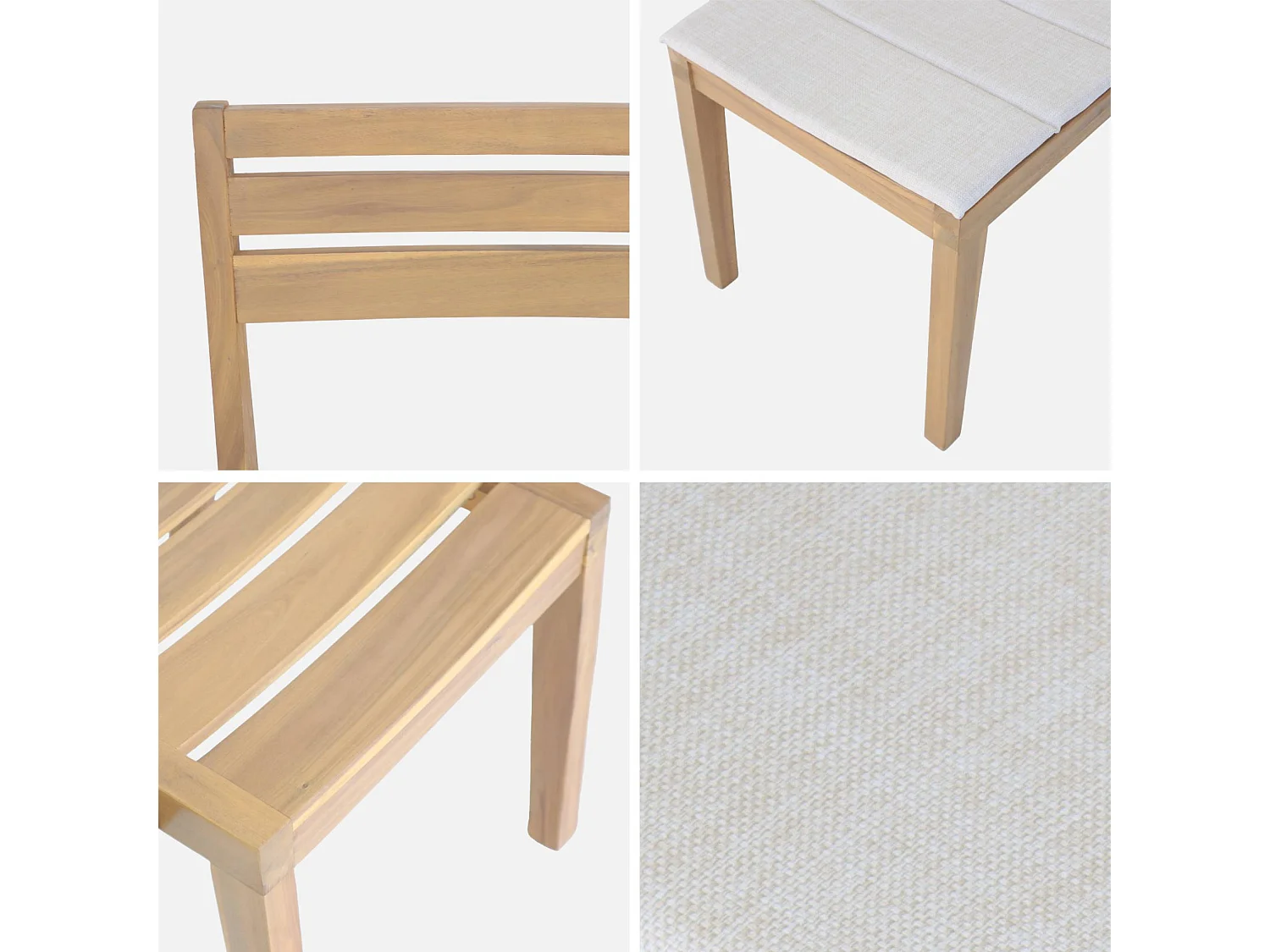 Set 4 sedie da giardino in legno di acacia con cuscino, beige