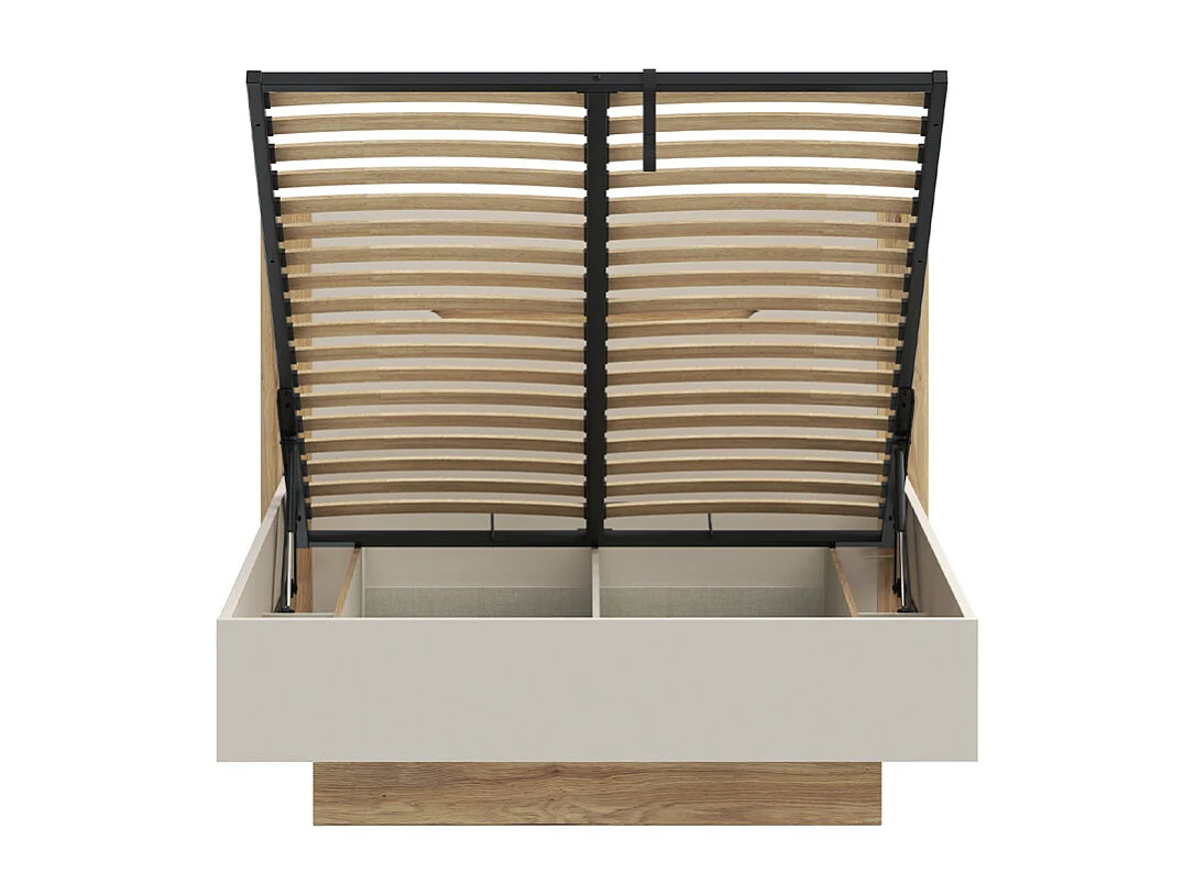 Lit coffre 140 x 200 décor chêne et sable mat avec sommier - ROSALIE