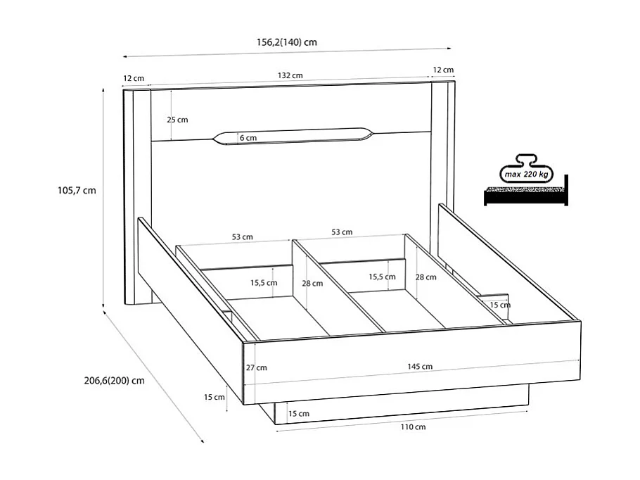 Lit coffre 140 x 200 décor chêne et sable mat avec sommier - ROSALIE