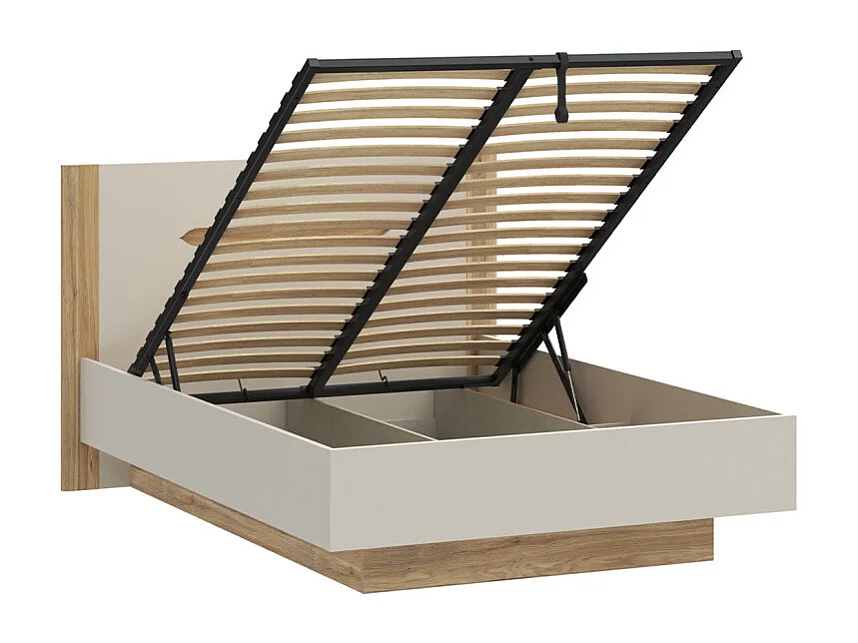 Lit coffre 140 x 200 décor chêne et sable mat avec sommier - ROSALIE