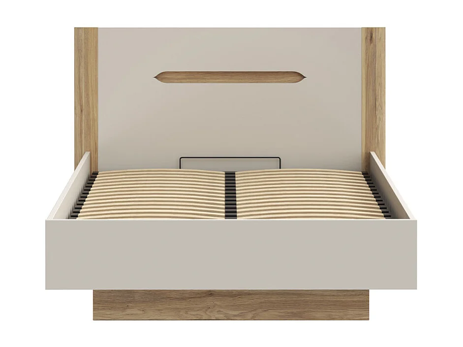 Lit coffre 140 x 200 décor chêne et sable mat avec sommier - ROSALIE