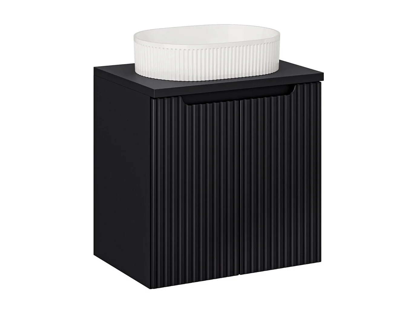 Ensemble de salle de bain VANO 60cm : meuble sous vasque à placards + plan pour vasque + vasque à poser rainurées verticalement