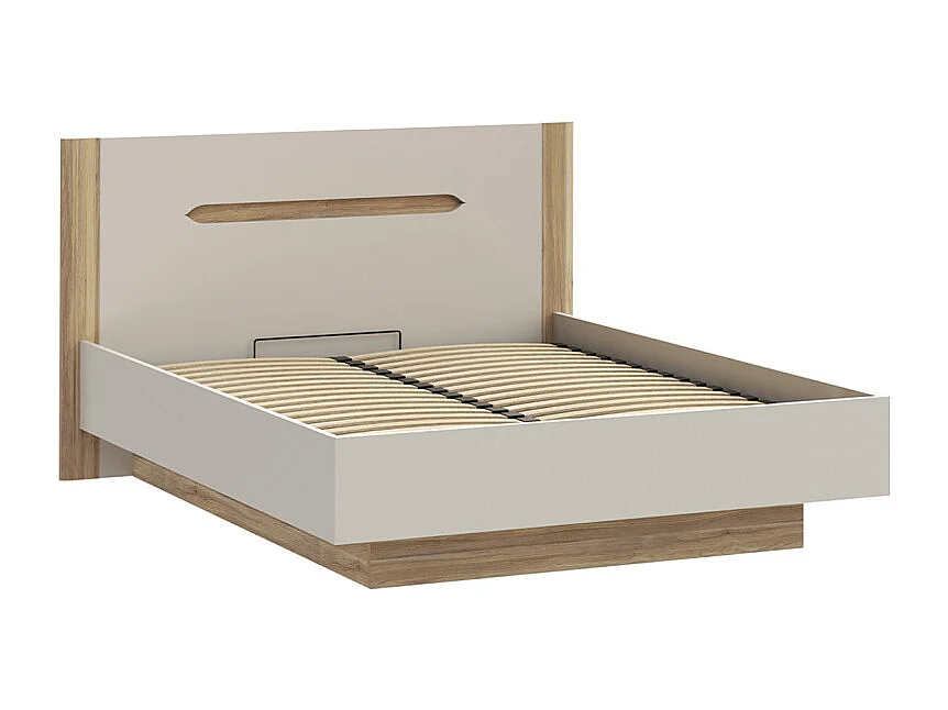 Lit coffre 160 x 200 décor chêne et sable mat avec sommier - ROSALIE