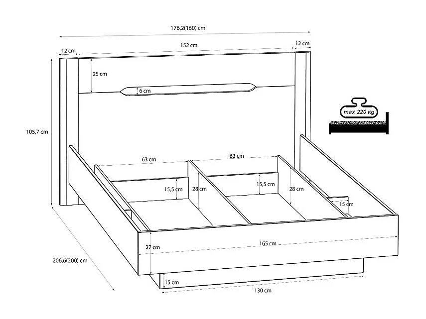 Lit coffre 160 x 200 décor chêne et sable mat avec sommier - ROSALIE