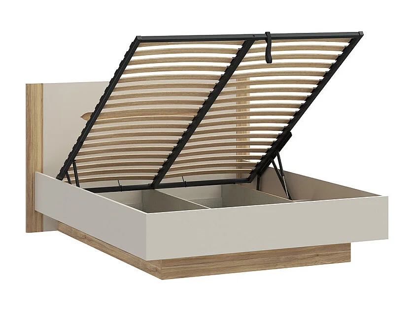 Lit coffre 160 x 200 décor chêne et sable mat avec sommier - ROSALIE