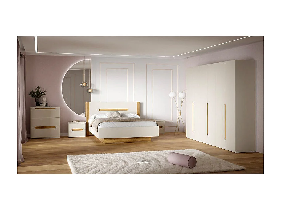 Lit coffre 160 x 200 décor chêne et sable mat avec sommier - ROSALIE