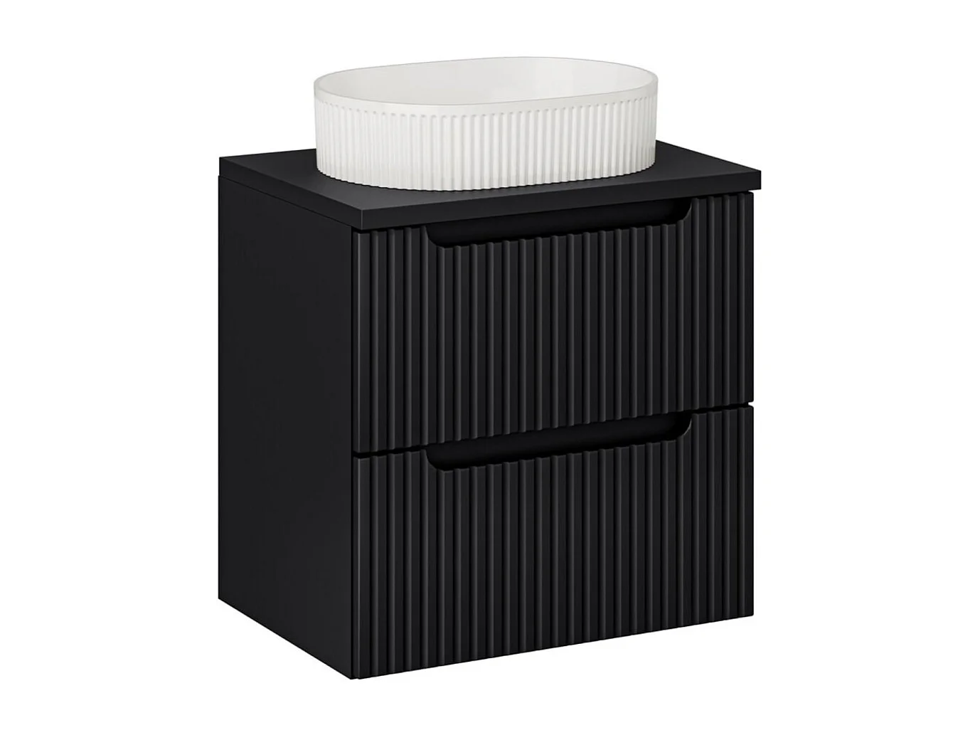 Ensemble de salle de bain VANO 60cm : meuble sous vasque à tiroirs + plan pour vasque + vasque à poser rainurées verticalement