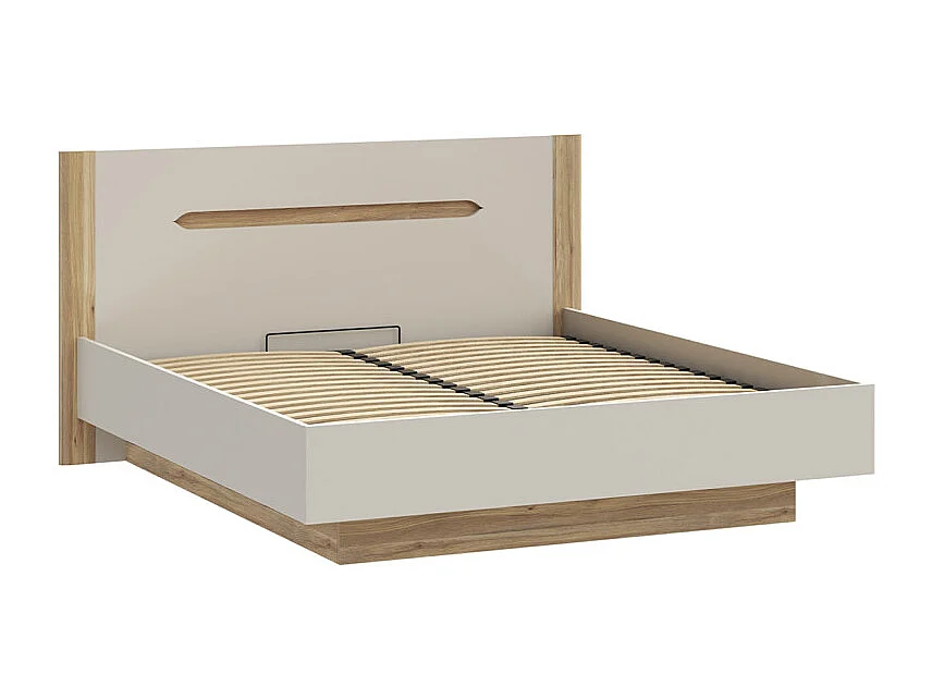 Lit coffre 180 x 200 décor chêne et sable mat avec sommier - ROSALIE