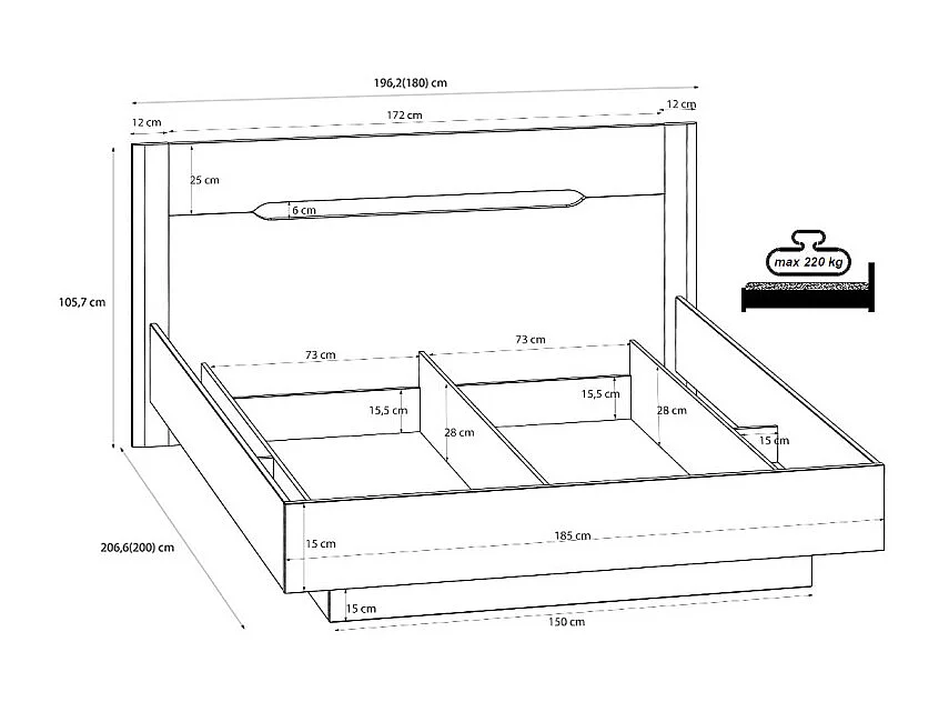 Lit coffre 180 x 200 décor chêne et sable mat avec sommier - ROSALIE