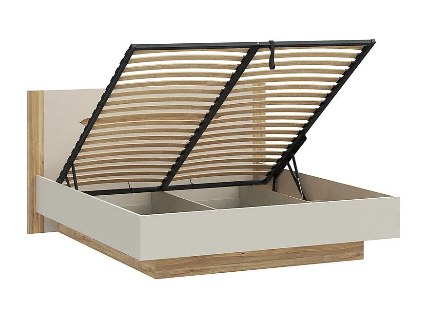 Lit coffre 180 x 200 décor chêne et sable mat avec sommier - ROSALIE