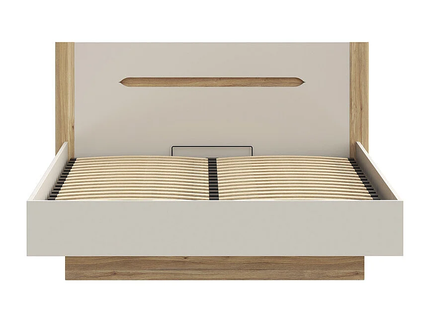 Lit coffre 180 x 200 décor chêne et sable mat avec sommier - ROSALIE