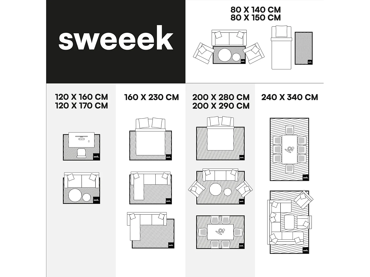 Tappeto da interno a righe bianche e nere