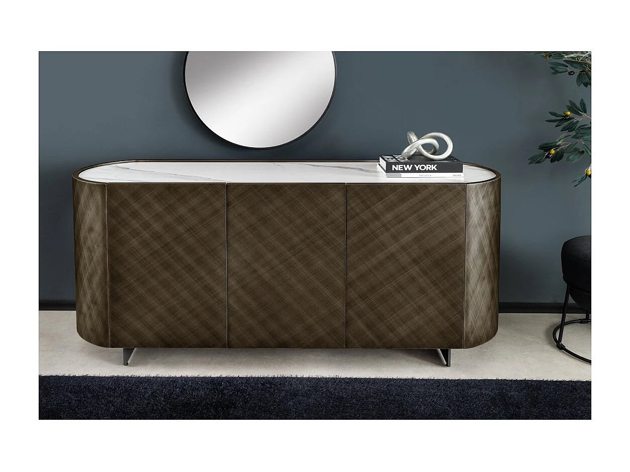 Buffet 150 cm 3 portes 1 tiroir bronze et marbre blanc – Collection MILANO