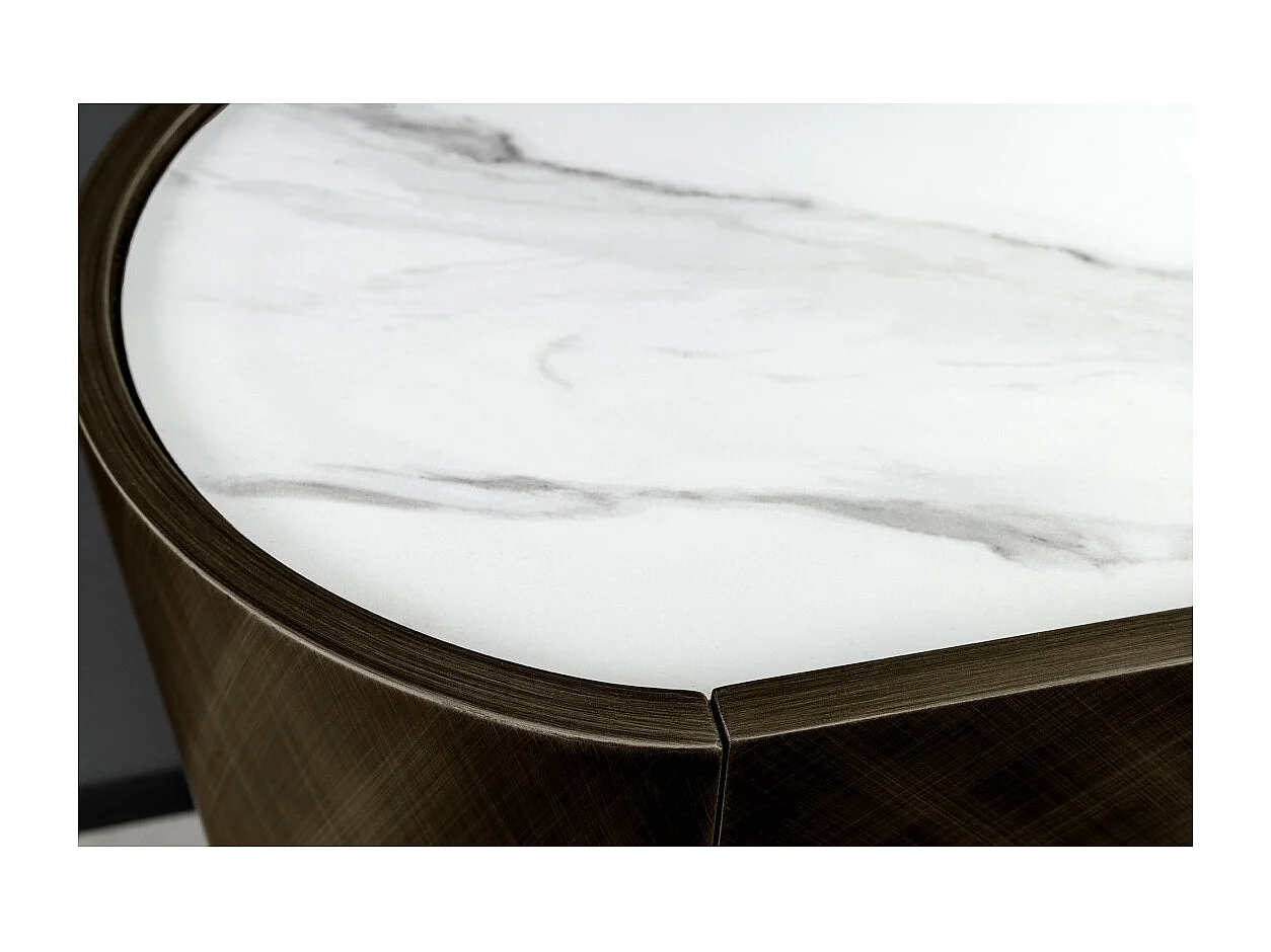 Buffet 150 cm 3 portes 1 tiroir bronze et marbre blanc – Collection MILANO