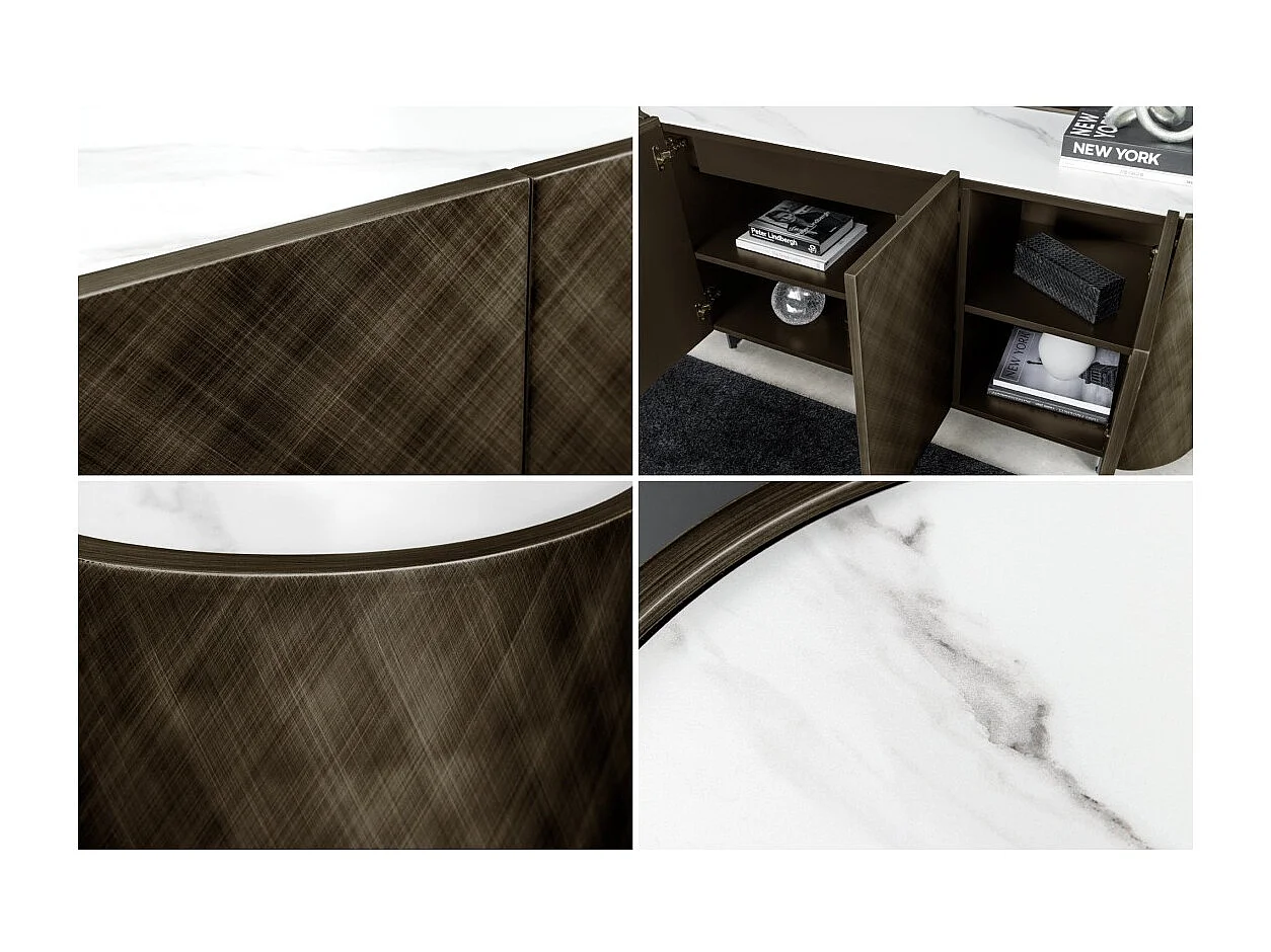 Buffet 150 cm 3 portes 1 tiroir bronze et marbre blanc – Collection MILANO