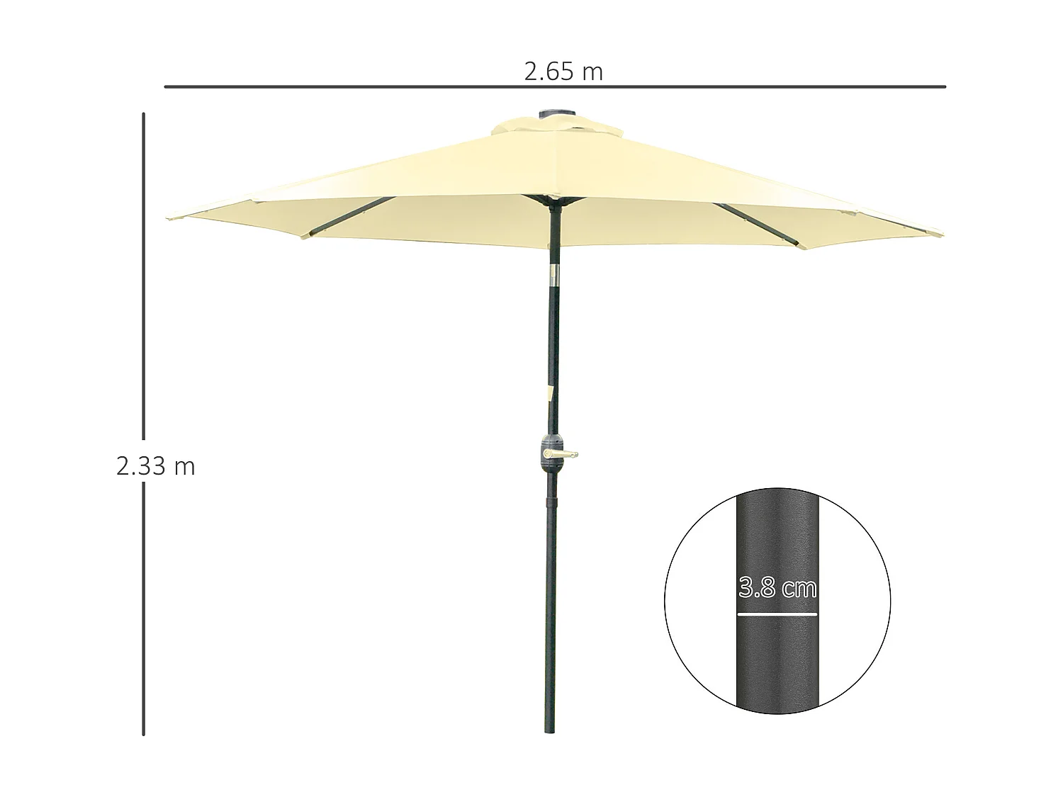 Ombrellone da giardino con 32 luci led solari e manovella beige