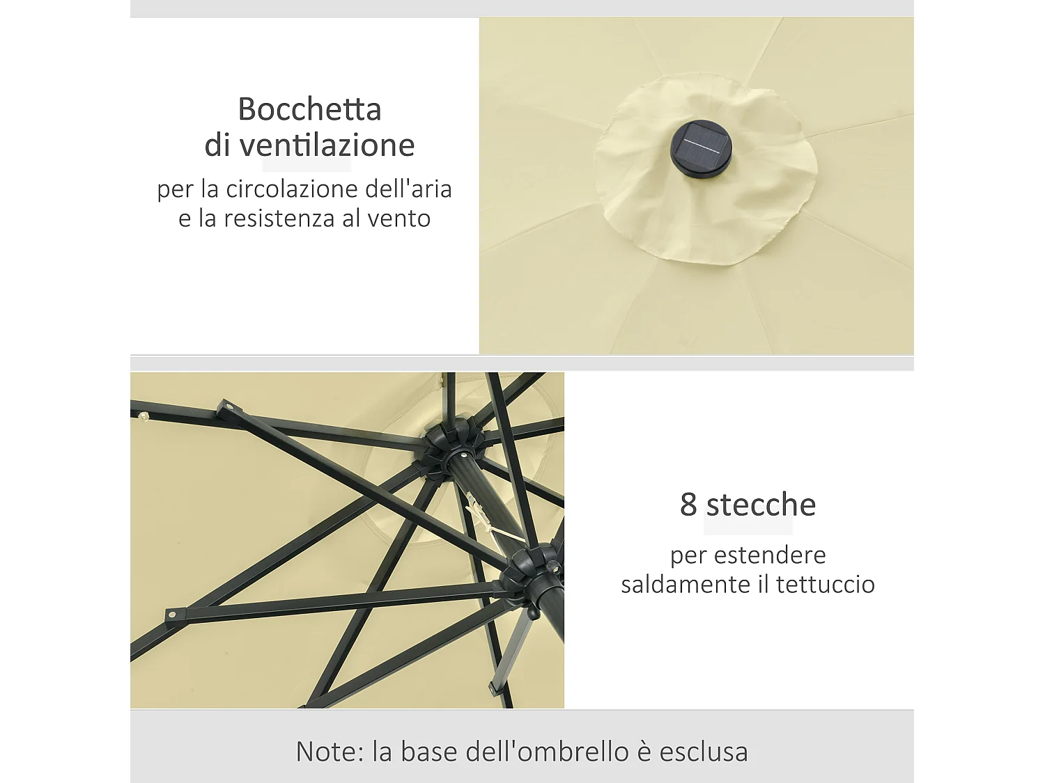 Ombrellone da giardino con 32 luci led solari e manovella beige