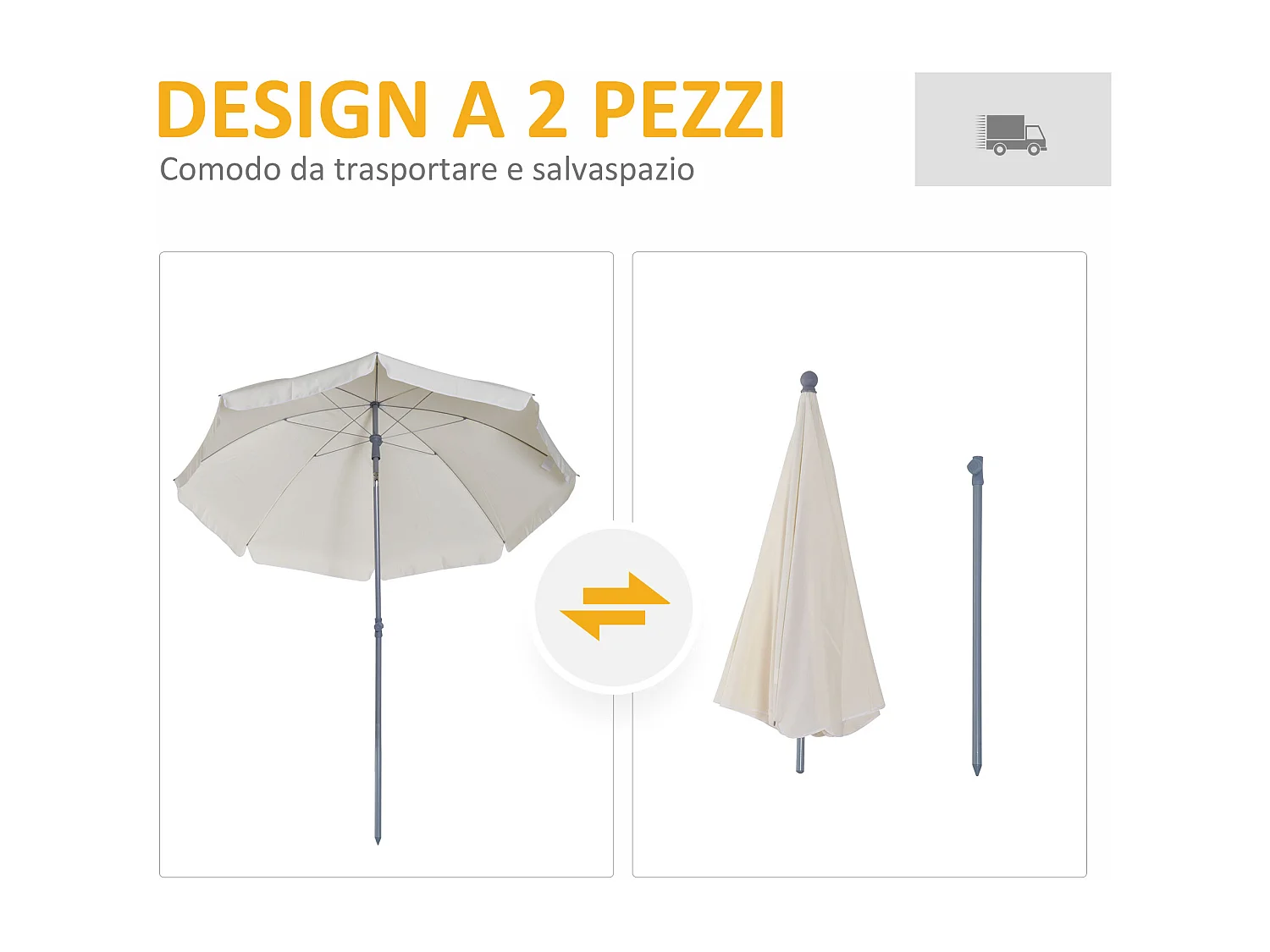 Ombrellone da esterno 2x2.3 m con tettuccio inclinabile crema