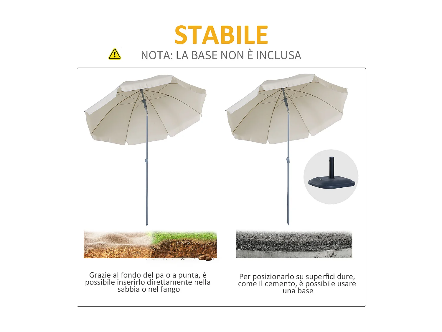 Ombrellone da esterno 2x2.3 m con tettuccio inclinabile crema