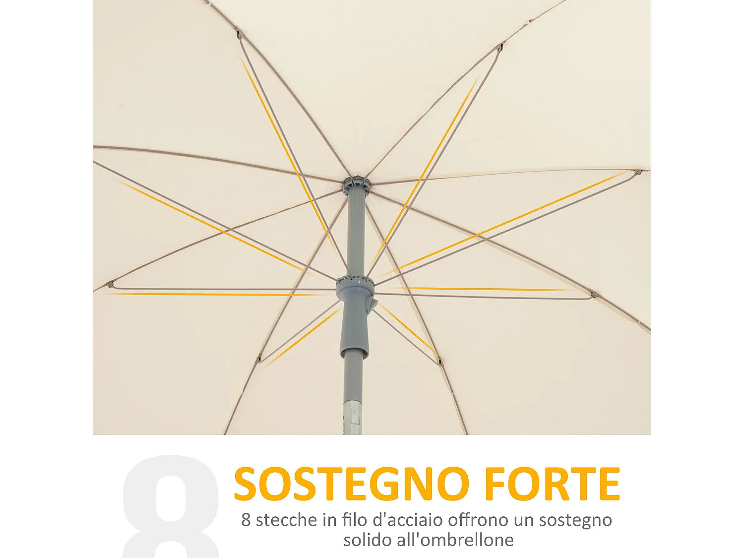 Ombrellone da esterno 2x2.3 m con tettuccio inclinabile crema