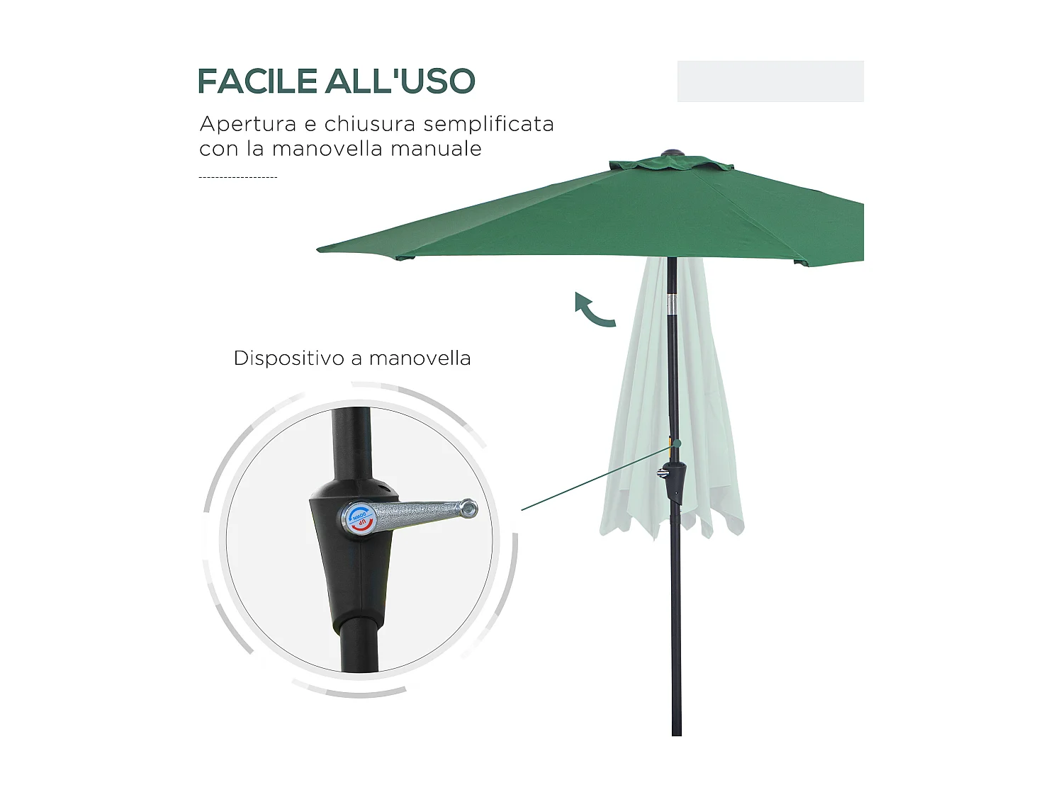 Ombrellone da giardino con apertura a manovella 2.6x2.4 m