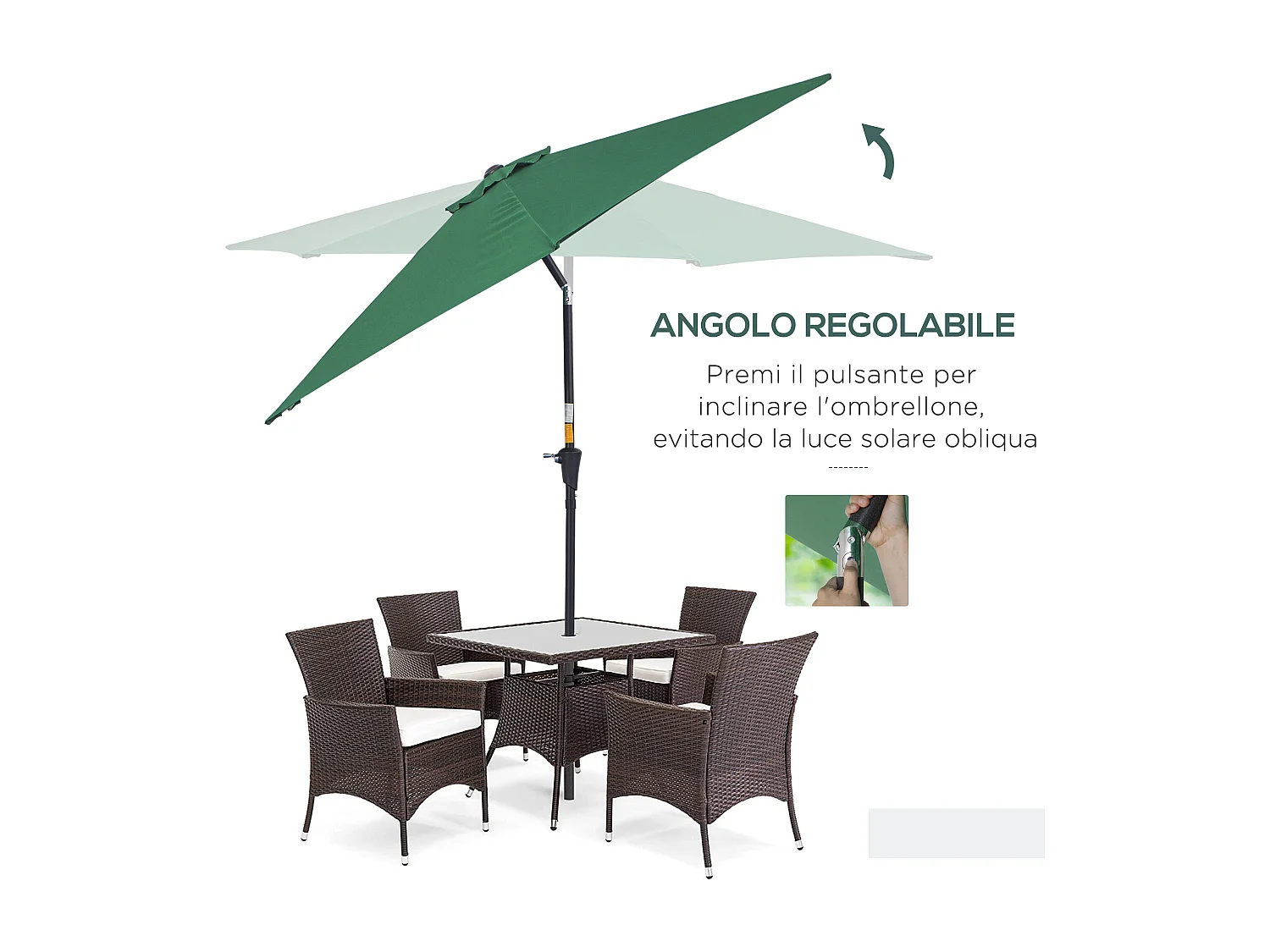 Ombrellone da giardino con apertura a manovella 2.6x2.4 m