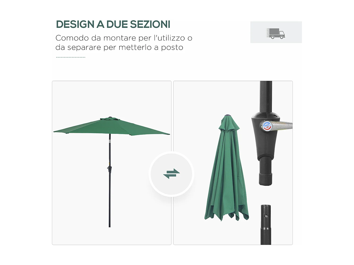 Ombrellone da giardino con apertura a manovella 2.6x2.4 m