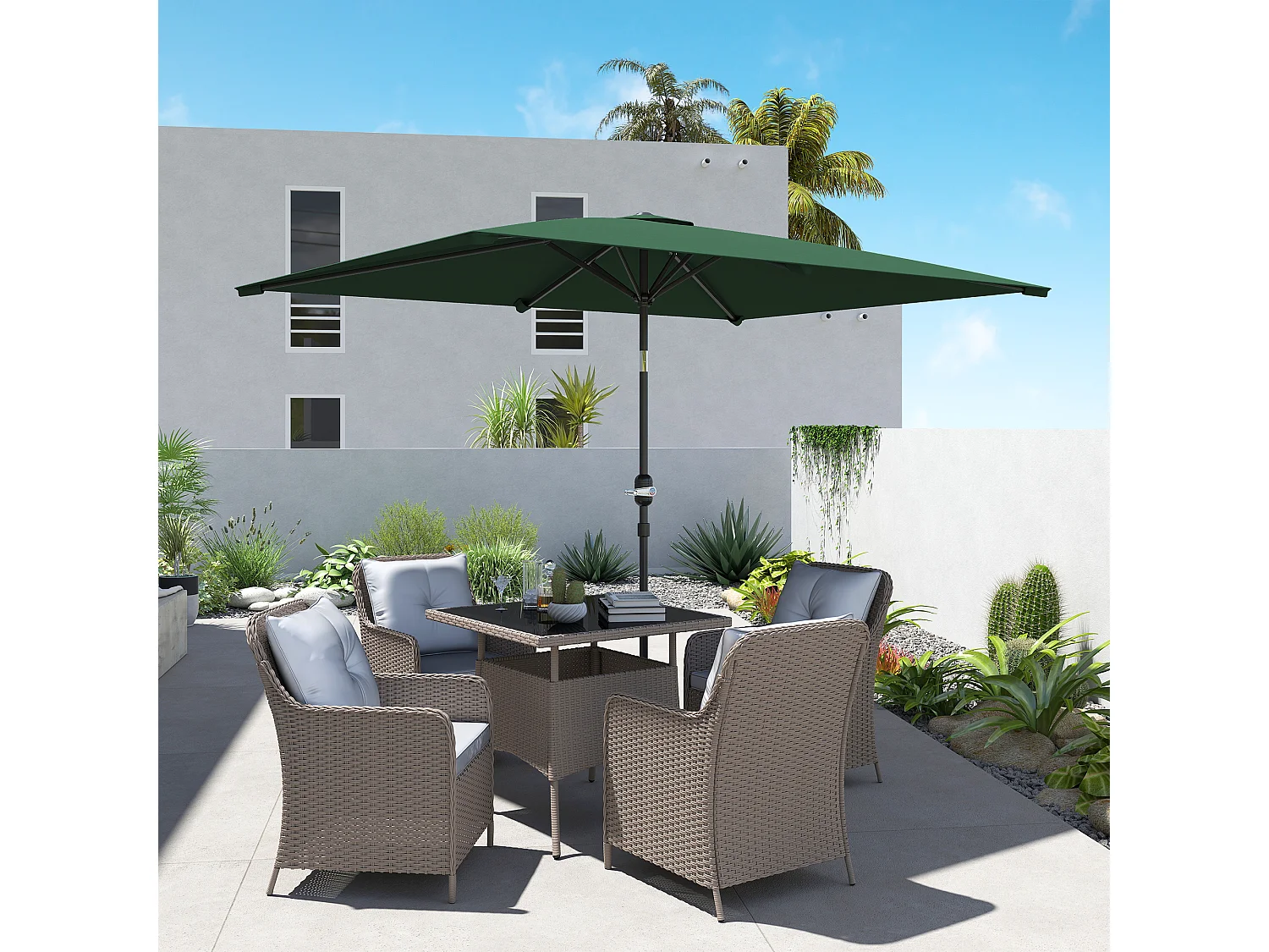 Ombrellone rettangolare 2x3 m pieghevole con manovella verde e nero