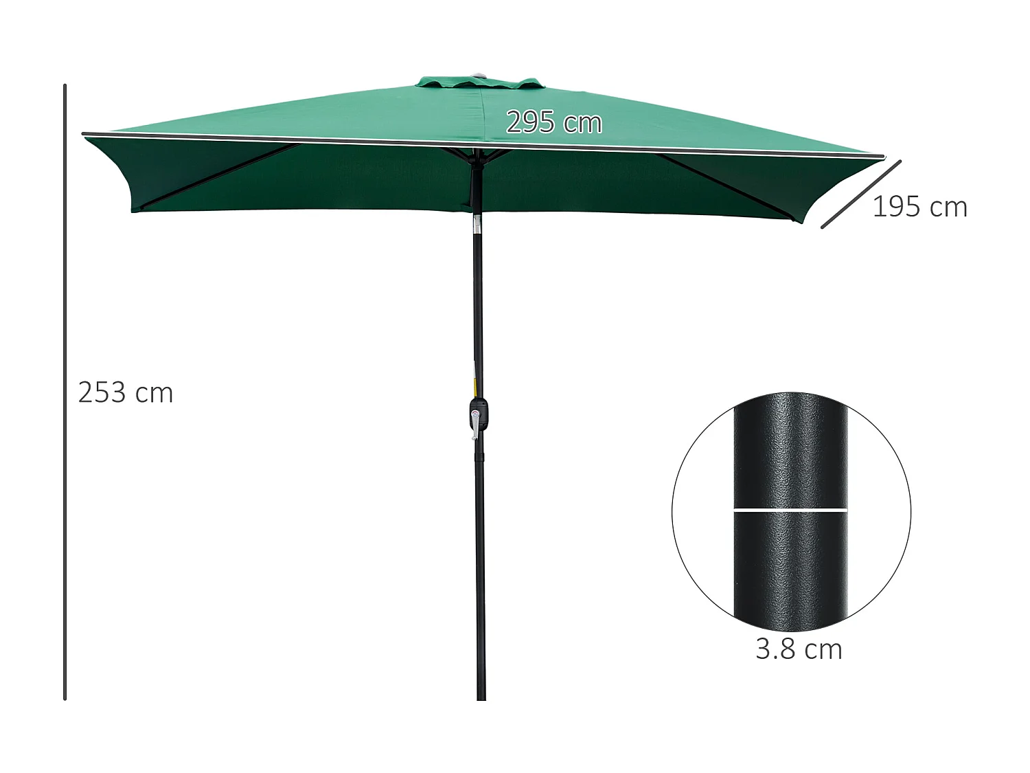 Ombrellone rettangolare 2x3 m pieghevole con manovella verde e nero