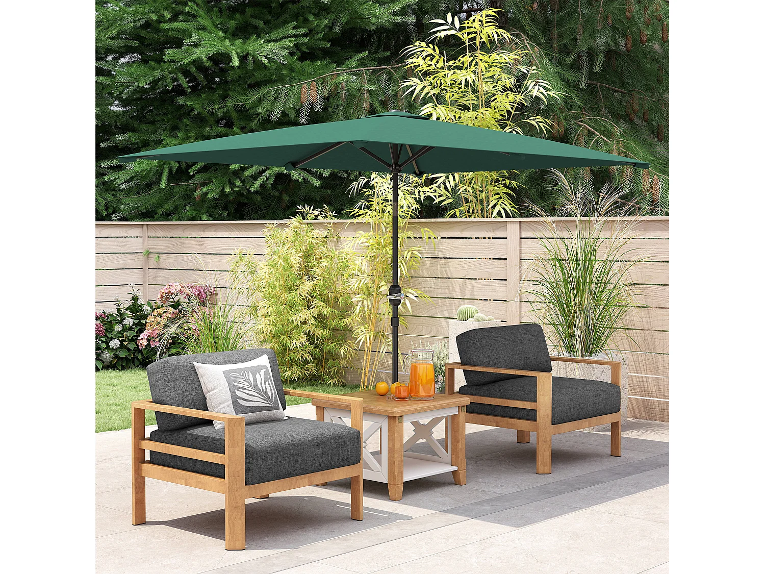 Ombrellone rettangolare 2x3 m pieghevole con manovella verde e nero