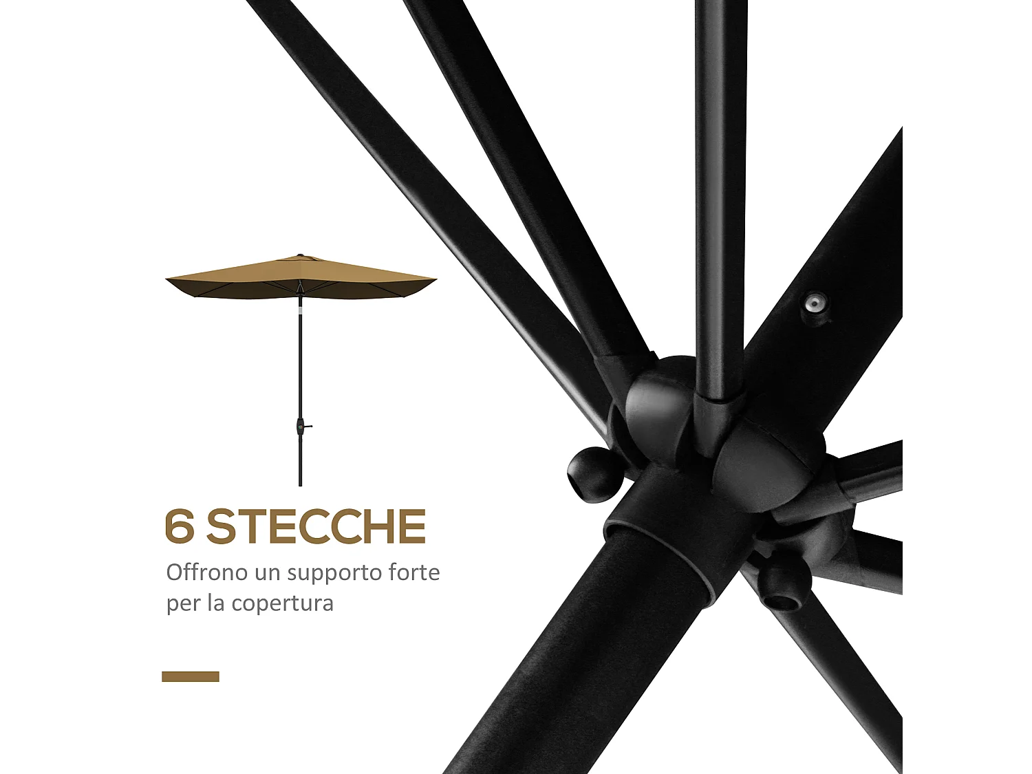 Ombrellone da giardino 3x2m con manovella e inclinazione caffè