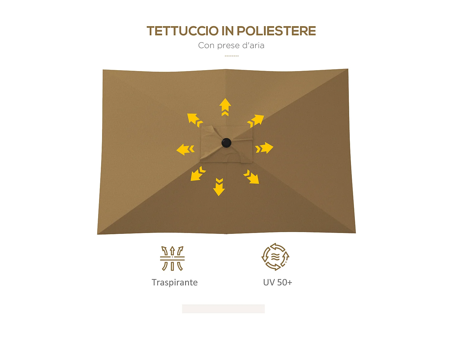 Ombrellone da giardino 3x2m con manovella e inclinazione caffè