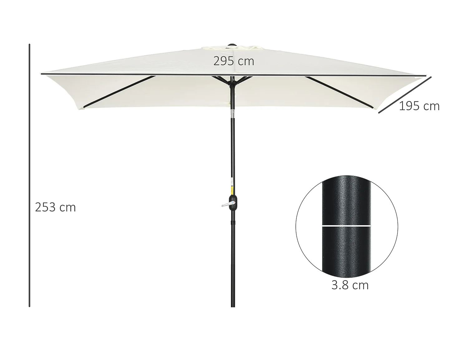 Ombrellone rettangolare 2x3 m pieghevole con manovella bianco crema