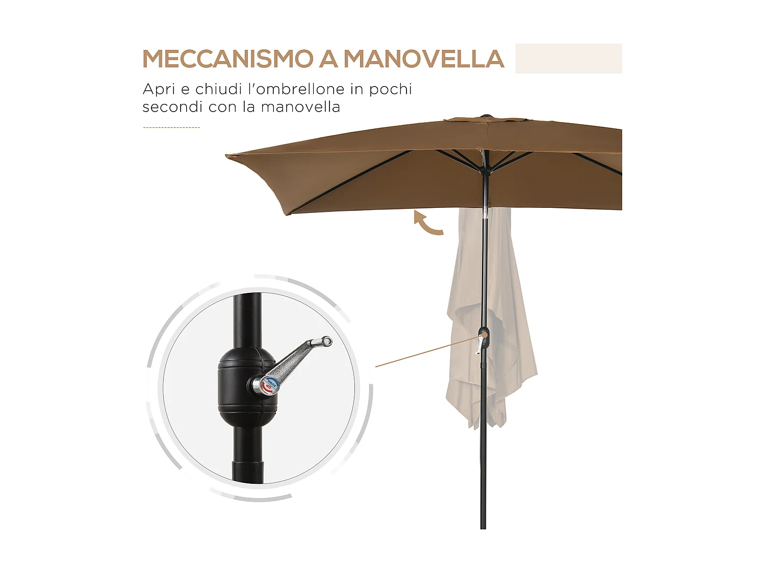 Ombrellone da giardino rettangolare con angolo inclinabile caffè