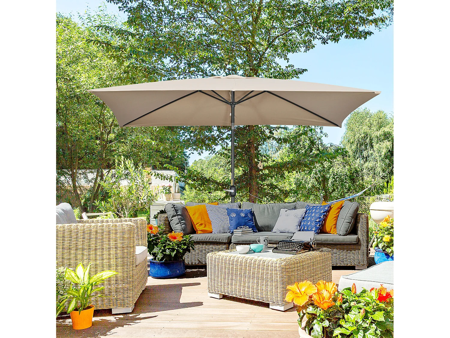 Ombrellone rettangolare 2x3 m pieghevole con manovella cachi