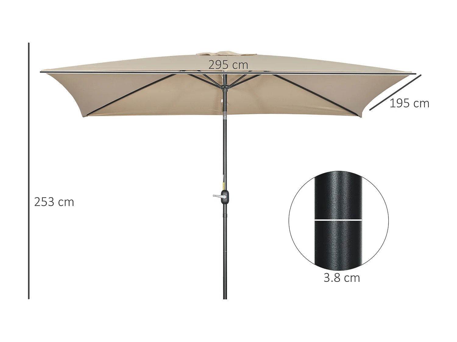 Ombrellone rettangolare 2x3 m pieghevole con manovella cachi