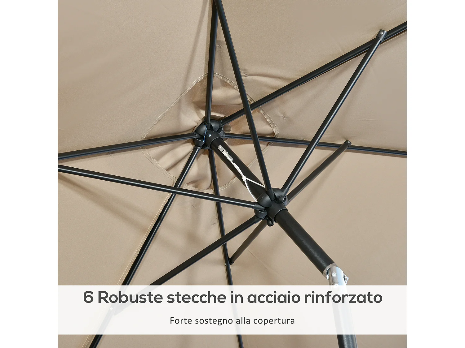 Ombrellone rettangolare 2x3 m pieghevole con manovella cachi