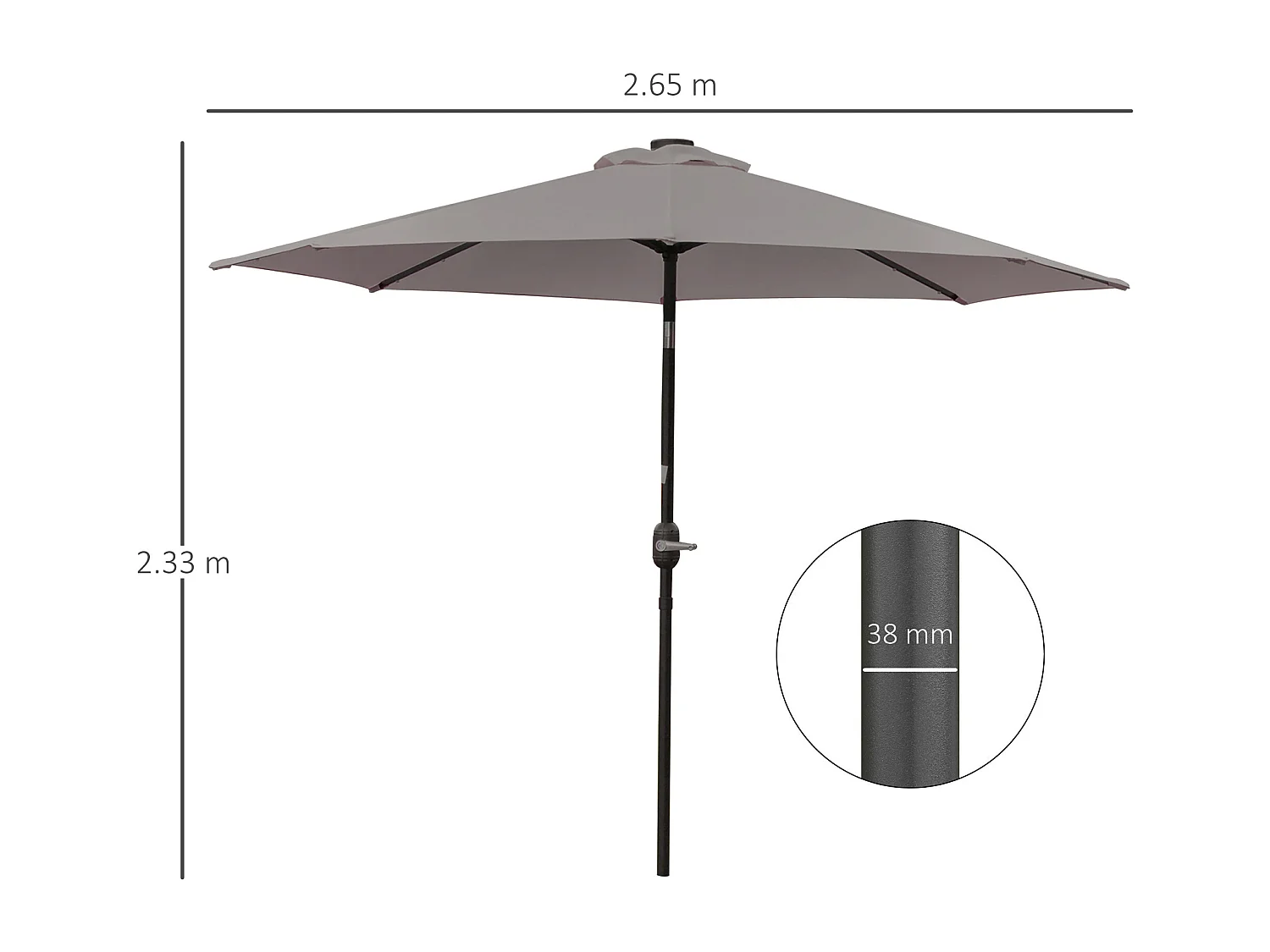 Ombrellone da giardino con 32 luci led solari e manovella grigio