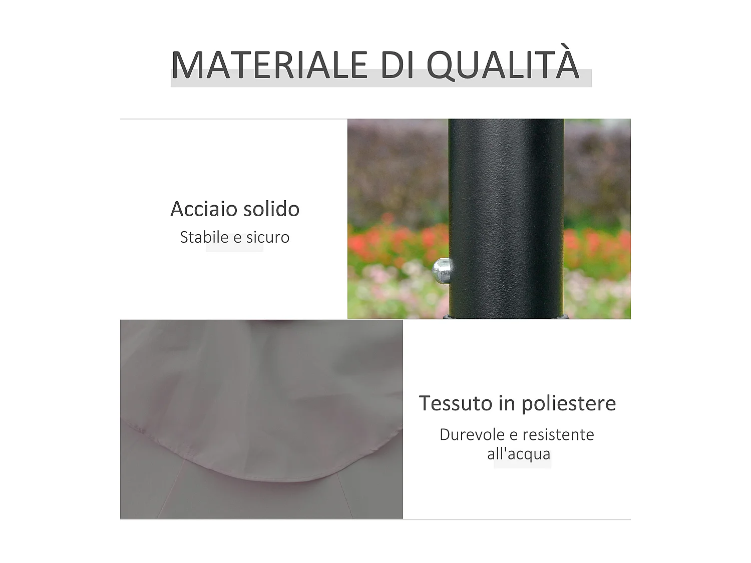 Ombrellone da giardino con 32 luci led solari e manovella grigio