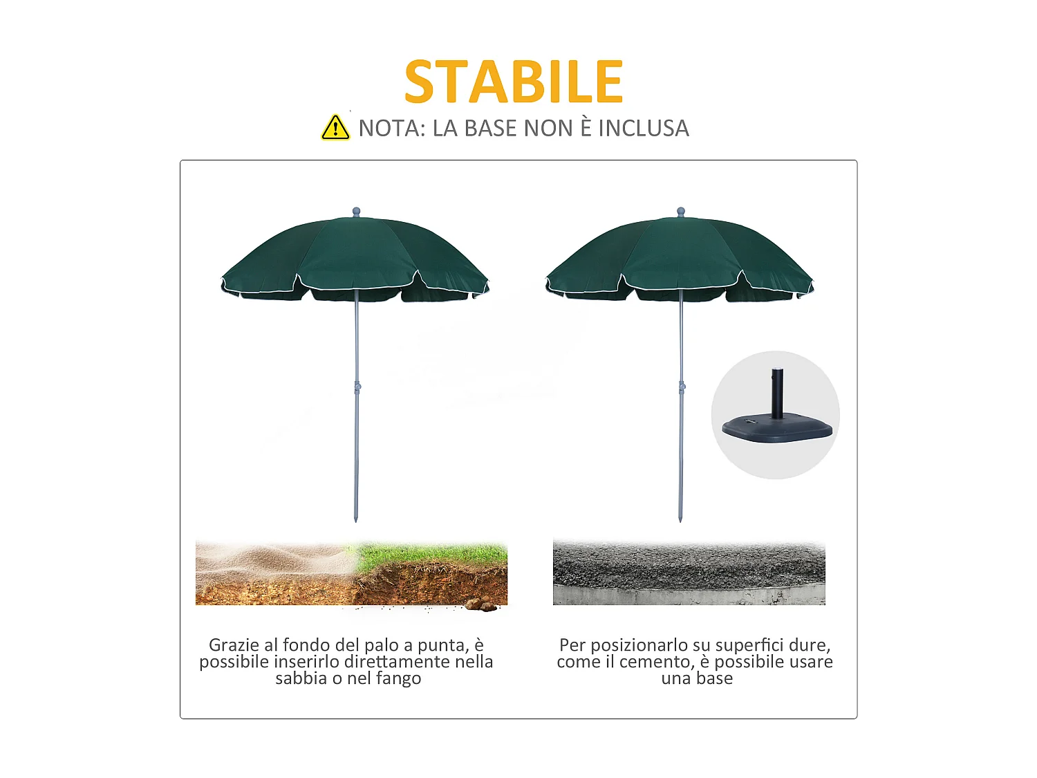 Ombrellone da esterni 2x2.3 m con tettuccio inclinabile verde