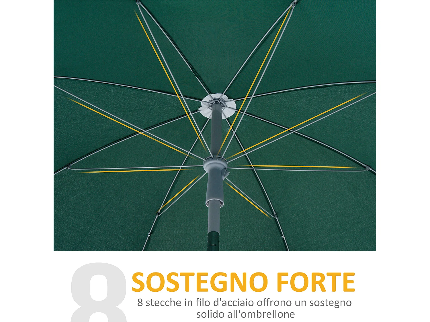 Ombrellone da esterni 2x2.3 m con tettuccio inclinabile verde