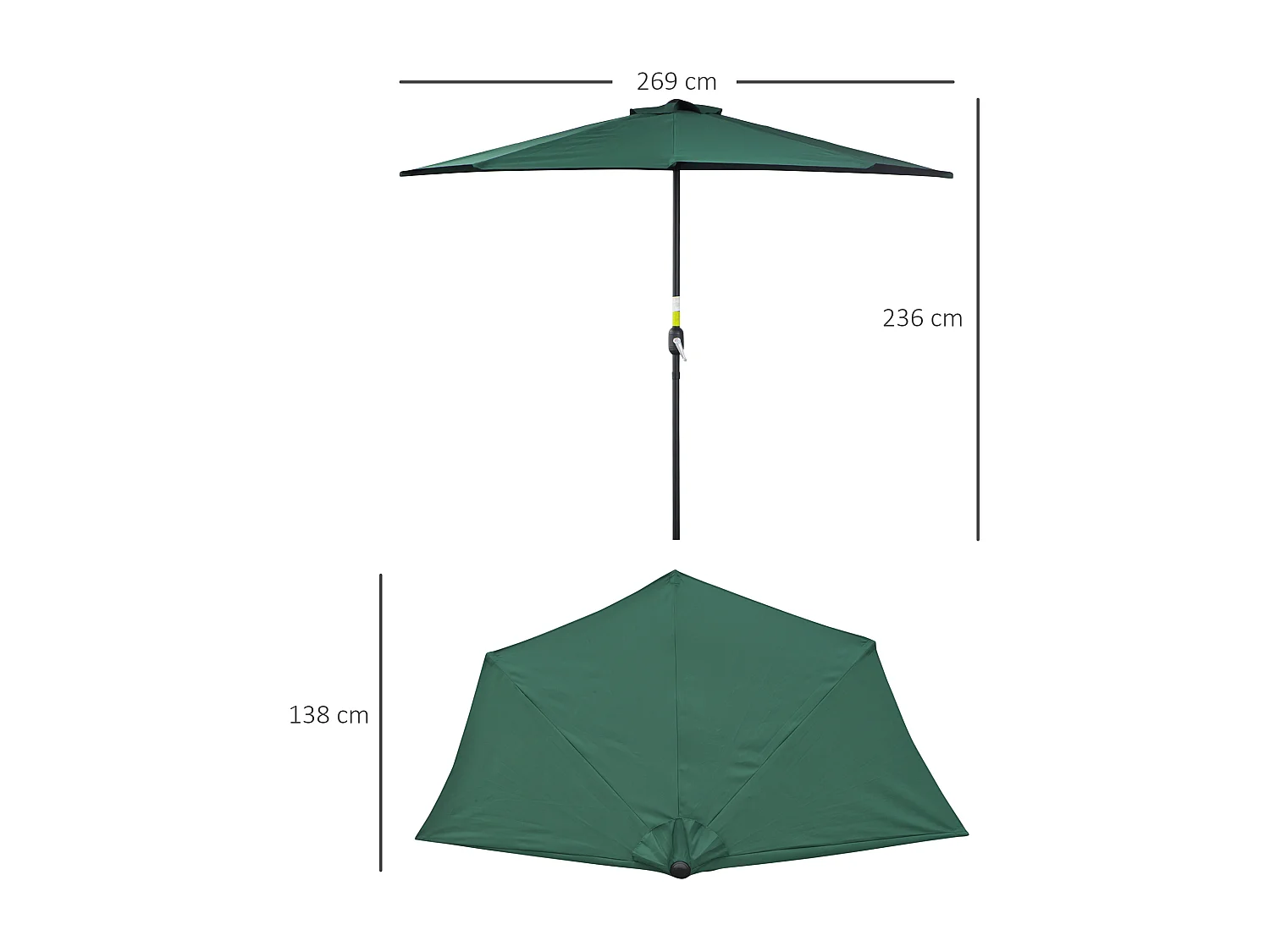 Ombrellone semicircolare con apertura a manovella 2.7x2.4 m